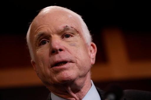 Senator John McCain (R-AZ) speaks during a press conference about his resistance to the so-called "Skinny Repeal" of the Affordable Care Act on Capitol Hill in Washington